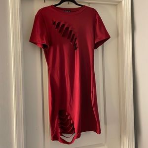 Burgundy t-shirt minidress with rips by Shein in 1XL
